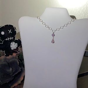 Harlequin Teardrop and Round Jelly Opal Drop on Silver Loop Chain Choker